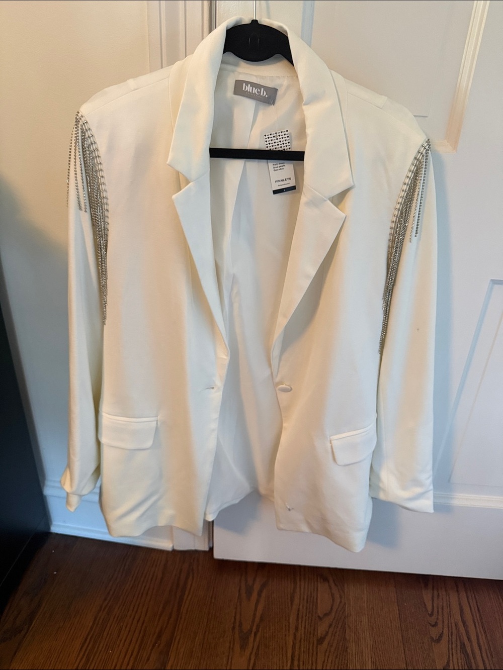 Bhee White Chain-Embellished Shoulder Blazer